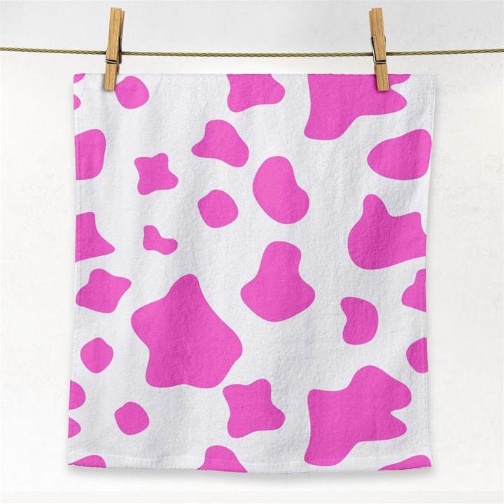 Pink Cow spots, large version, animal fur print in pastel colors Face Towel