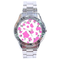 Pink Cow Spots, Large Version, Animal Fur Print In Pastel Colors Stainless Steel Analogue Watch by Casemiro