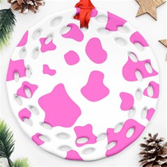 Pink Cow Spots, Large Version, Animal Fur Print In Pastel Colors Round Filigree Ornament (two Sides)