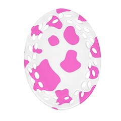 Pink Cow Spots, Large Version, Animal Fur Print In Pastel Colors Ornament (oval Filigree) by Casemiro