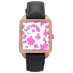 Pink Cow Spots, Large Version, Animal Fur Print In Pastel Colors Rose Gold Leather Watch  by Casemiro