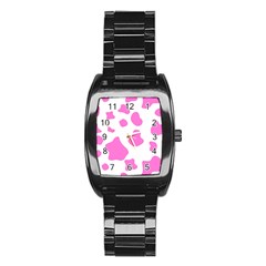 Pink Cow Spots, Large Version, Animal Fur Print In Pastel Colors Stainless Steel Barrel Watch by Casemiro