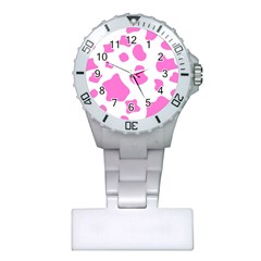 Pink Cow Spots, Large Version, Animal Fur Print In Pastel Colors Plastic Nurses Watch by Casemiro