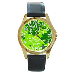 Folk Flowers Pattern Floral Surface Design Seamless Pattern Round Gold Metal Watch