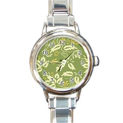 Folk Flowers Pattern Floral Surface Design Seamless Pattern Round Italian Charm Watch by Eskimos