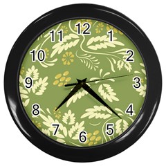 Folk Flowers Pattern Floral Surface Design Seamless Pattern Wall Clock (black) by Eskimos