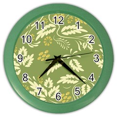 Folk Flowers Pattern Floral Surface Design Seamless Pattern Color Wall Clock by Eskimos