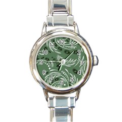 Folk Flowers Pattern Floral Surface Design Seamless Pattern Round Italian Charm Watch by Eskimos