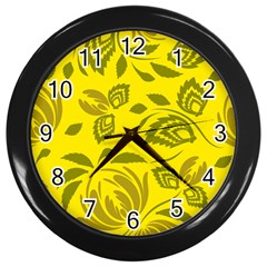 Folk Flowers Pattern Floral Surface Design Seamless Pattern Wall Clock (black) by Eskimos