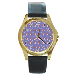 Cute Corgi Dogs Round Gold Metal Watch by SychEva