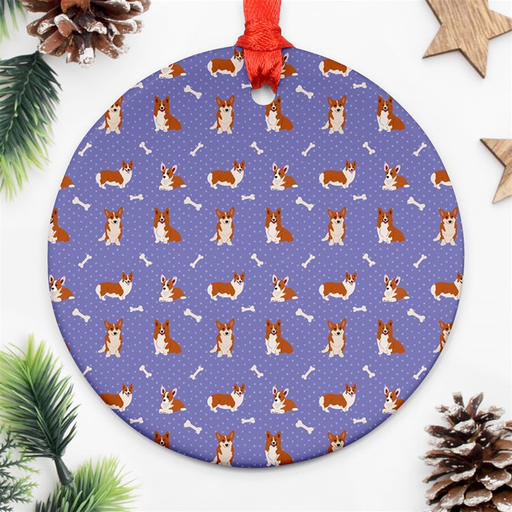 Cute Corgi Dogs Round Ornament (Two Sides)