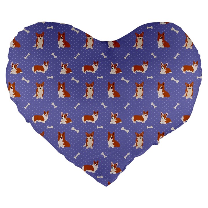 Cute Corgi Dogs Large 19  Premium Flano Heart Shape Cushions