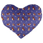 Cute Corgi Dogs Large 19  Premium Flano Heart Shape Cushions Back