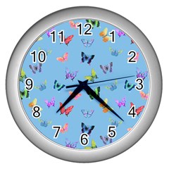 Multicolored Butterflies Whirl Wall Clock (silver) by SychEva