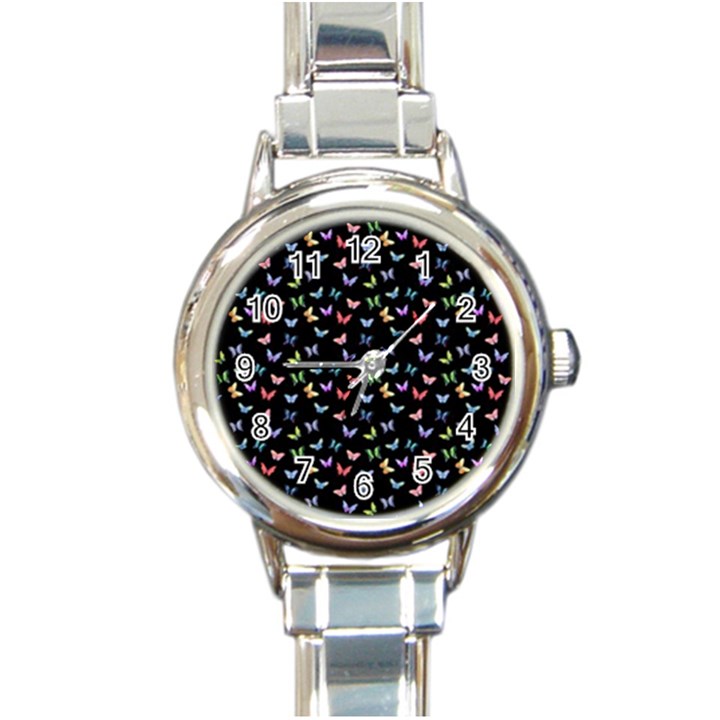 Bright And Beautiful Butterflies Round Italian Charm Watch