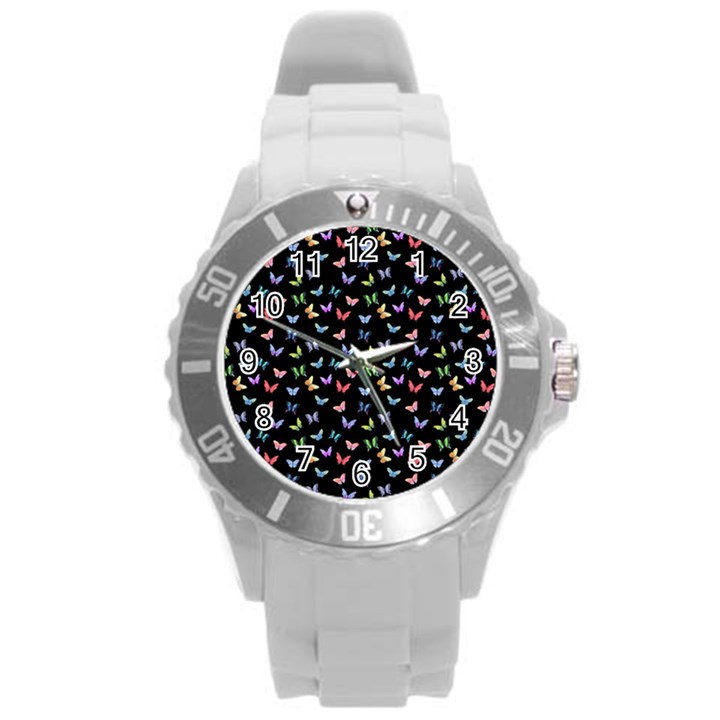 Bright And Beautiful Butterflies Round Plastic Sport Watch (L)