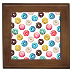 Delicious Multicolored Donuts On White Background Framed Tile by SychEva