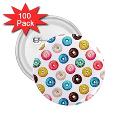 Delicious Multicolored Donuts On White Background 2 25  Buttons (100 Pack)  by SychEva