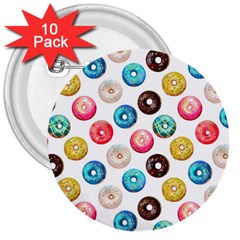 Delicious Multicolored Donuts On White Background 3  Buttons (10 Pack)  by SychEva