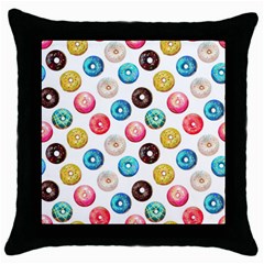 Delicious Multicolored Donuts On White Background Throw Pillow Case (black) by SychEva