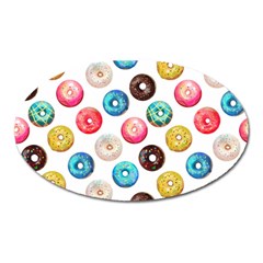 Delicious Multicolored Donuts On White Background Oval Magnet by SychEva