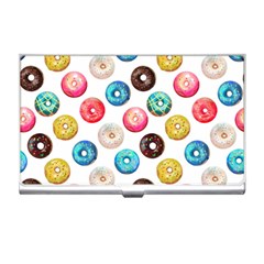 Delicious Multicolored Donuts On White Background Business Card Holder by SychEva