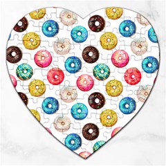 Delicious Multicolored Donuts On White Background Jigsaw Puzzle (heart) by SychEva