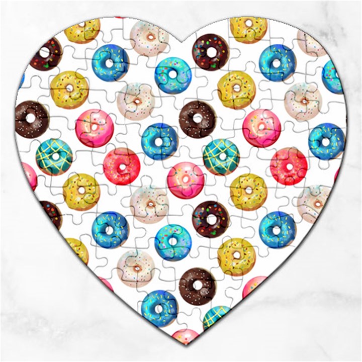 Delicious Multicolored Donuts On White Background Jigsaw Puzzle (Heart)