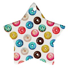 Delicious Multicolored Donuts On White Background Star Ornament (two Sides) by SychEva