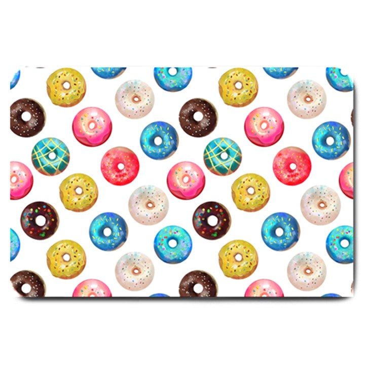 Delicious Multicolored Donuts On White Background Large Doormat 