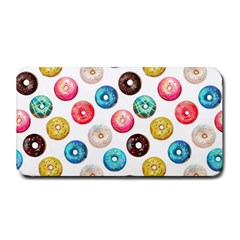 Delicious Multicolored Donuts On White Background Medium Bar Mats by SychEva