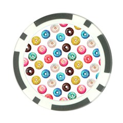 Delicious Multicolored Donuts On White Background Poker Chip Card Guard by SychEva