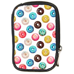 Delicious Multicolored Donuts On White Background Compact Camera Leather Case by SychEva