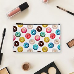 Delicious Multicolored Donuts On White Background Cosmetic Bag (small) by SychEva