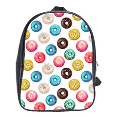 Delicious Multicolored Donuts On White Background School Bag (large) by SychEva