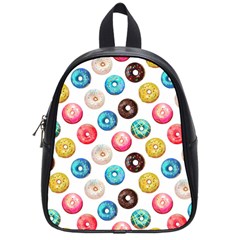 Delicious Multicolored Donuts On White Background School Bag (small) by SychEva