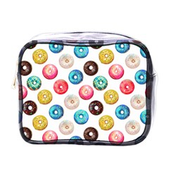 Delicious Multicolored Donuts On White Background Mini Toiletries Bag (one Side) by SychEva