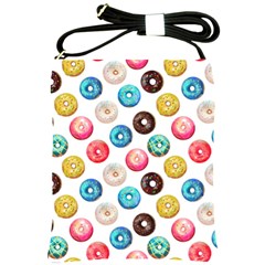 Delicious Multicolored Donuts On White Background Shoulder Sling Bag by SychEva