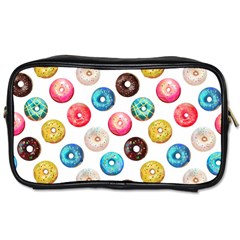 Delicious Multicolored Donuts On White Background Toiletries Bag (two Sides) by SychEva