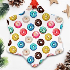 Delicious Multicolored Donuts On White Background Ornament (snowflake) by SychEva