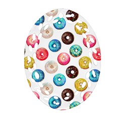 Delicious Multicolored Donuts On White Background Ornament (oval Filigree) by SychEva