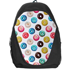 Delicious Multicolored Donuts On White Background Backpack Bag by SychEva