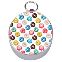 Delicious Multicolored Donuts On White Background Silver Compasses by SychEva