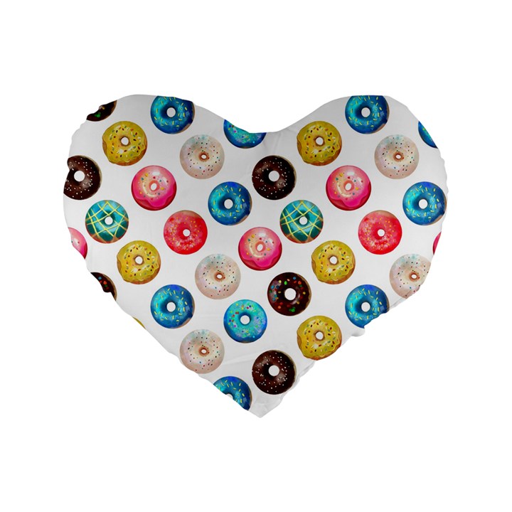 Delicious Multicolored Donuts On White Background Standard 16  Premium Flano Heart Shape Cushions