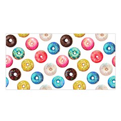 Delicious Multicolored Donuts On White Background Satin Shawl by SychEva