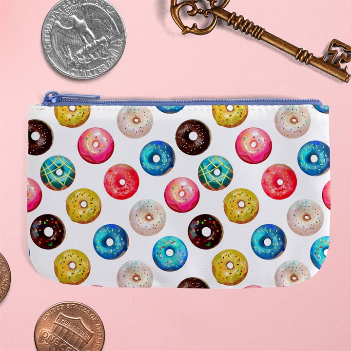 Delicious Multicolored Donuts On White Background Large Coin Purse