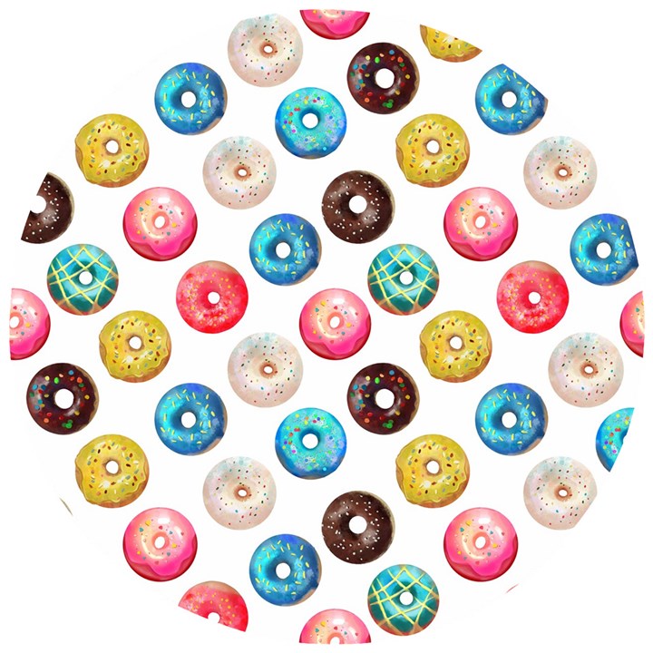 Delicious Multicolored Donuts On White Background Wooden Puzzle Round