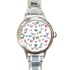 Cute Bright Butterflies Hover In The Air Round Italian Charm Watch by SychEva