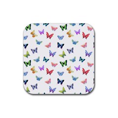 Cute Bright Butterflies Hover In The Air Rubber Coaster (square)  by SychEva