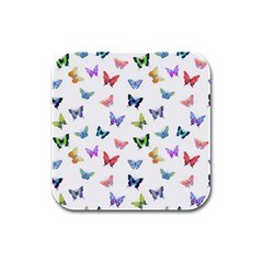 Cute Bright Butterflies Hover In The Air Rubber Square Coaster (4 Pack)  by SychEva